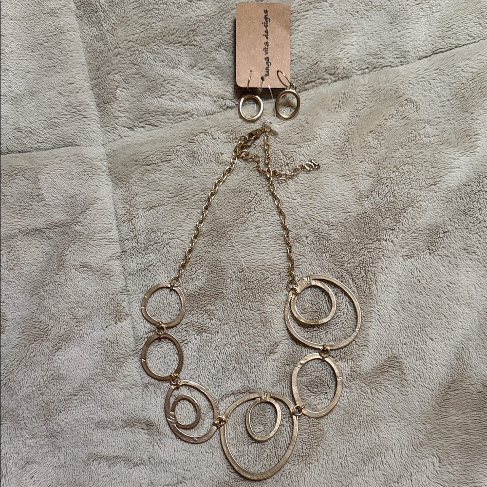 Gold-Tone Necklace and Earring Set - Lunga Vita Designs
